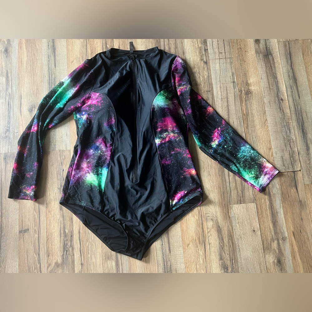 torrid Black One-Piece Swimsuit with Pink & Green Galaxy Print